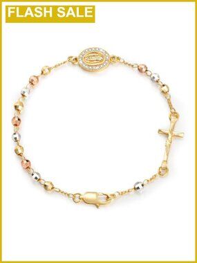 14K Gold Plated Rosary Bracelet Link Chain Adjustable Catholic Gift